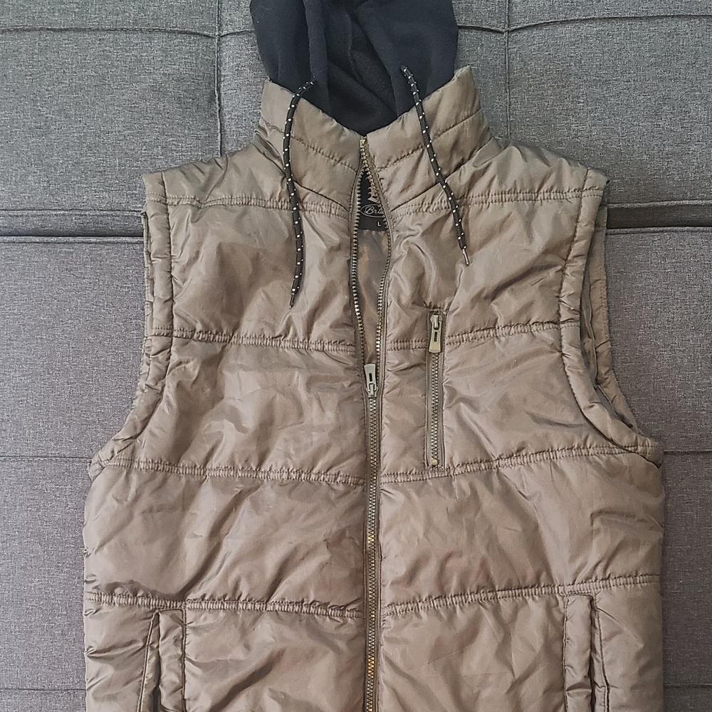 Tan Puffer Vest with Hood